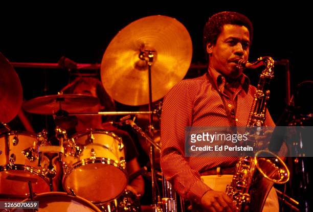 Peter Erskine and Wayne Shorter perform with Weather Report during the Berkeley Jazz Festival at the Greek Theatre in Berkeley, California on May 26,...