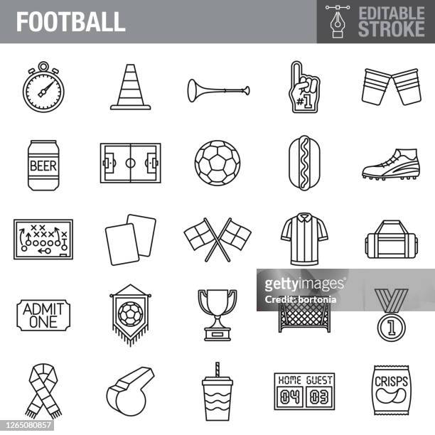 football (soccer) editable stroke icon set - large group of objects sport stock illustrations