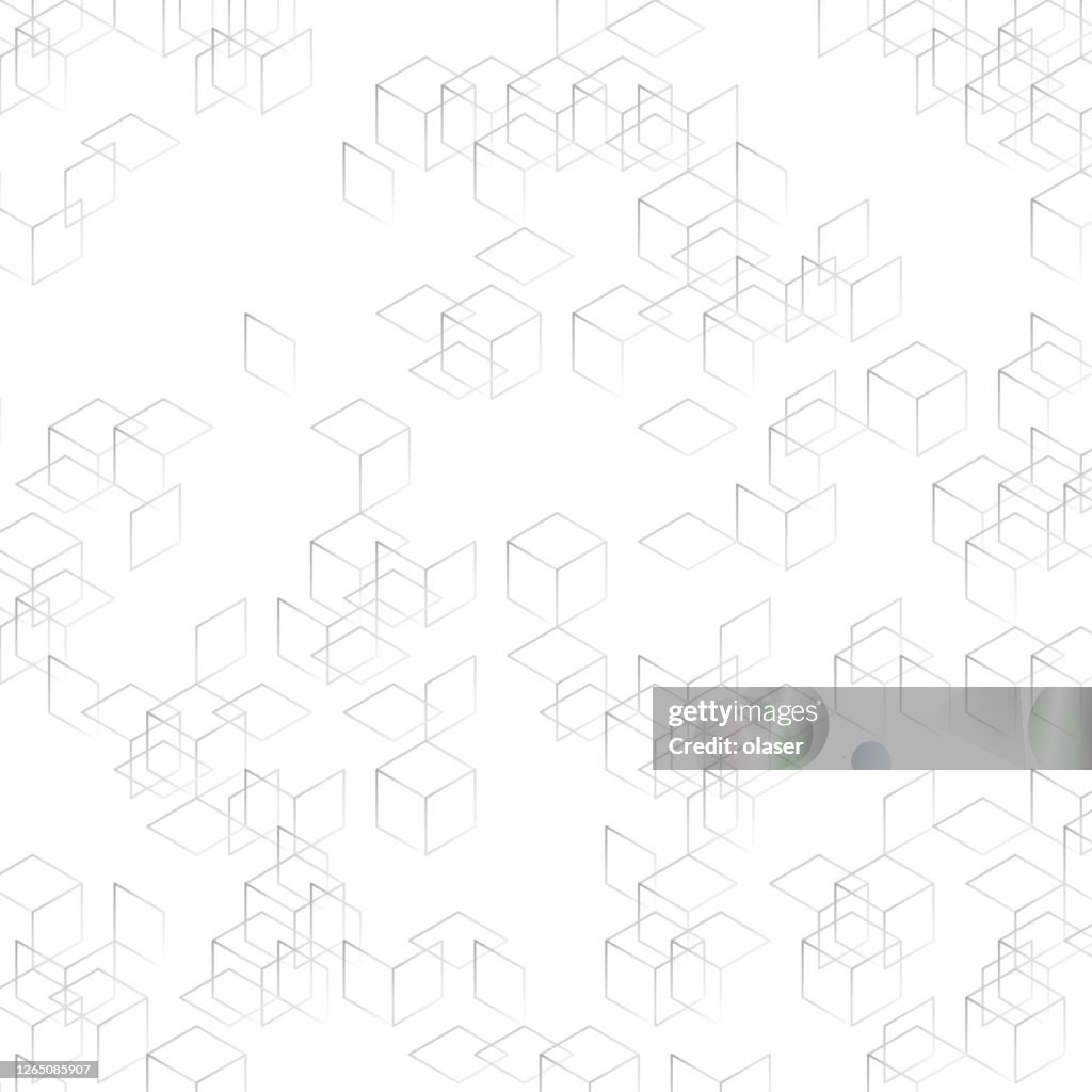 Gradient silver outlines of scattered cube bits