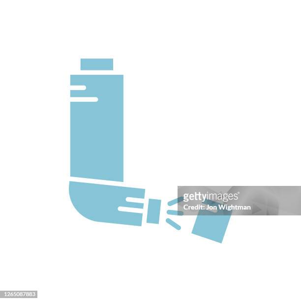 asthma inhalator medizinische ikone in flachen design-stil - inhaler stock-grafiken, -clipart, -cartoons und -symbole