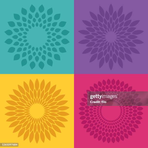 flower bloom radial patterns - mandala circle stock illustrations