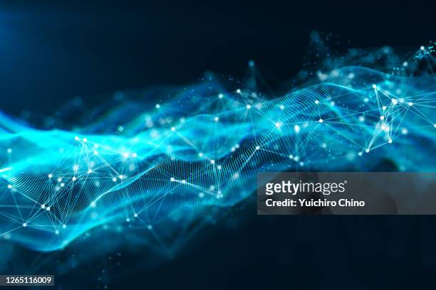 digital data of particle wave and network connection - wetenschap en techniek stockfoto's en -beelden