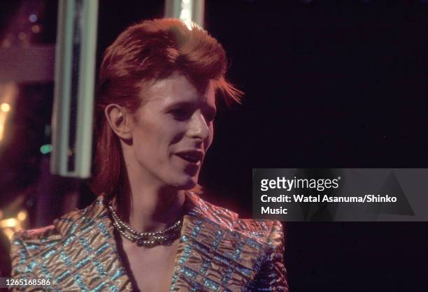 David Bowie performs 'The Jean Genie' on BBC TV show 'Top Of The Pops', London, on 3rd January 1973. The performance was broadcast on 4th January...