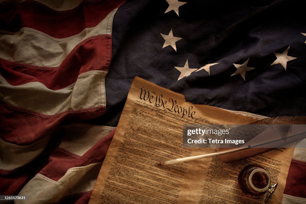 Constitution Quill And Ink Lying On American Flag High-Res Stock Photo ...