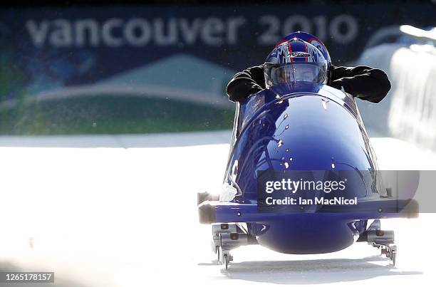 Great Britain 1 piloted by Nicola Minichiello and brake man Gillian Cooke take part in their first official practice session during the Women's...