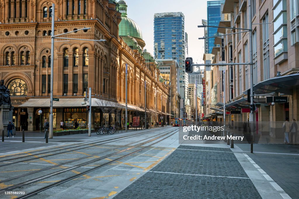 Empty city street and shops, coronavirus pandemic, Sydney, Australia