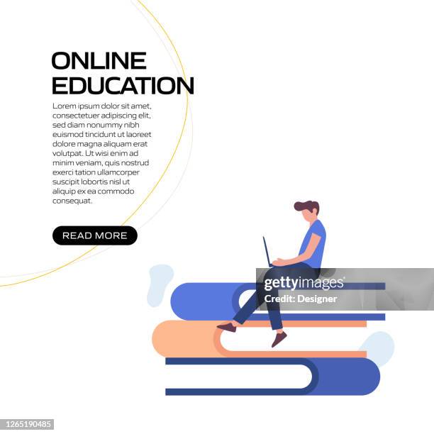 online education, e-learning, distance education concept vector illustration for website banner, advertisement and marketing material, online advertising, business presentation etc. - business training classroom stock illustrations