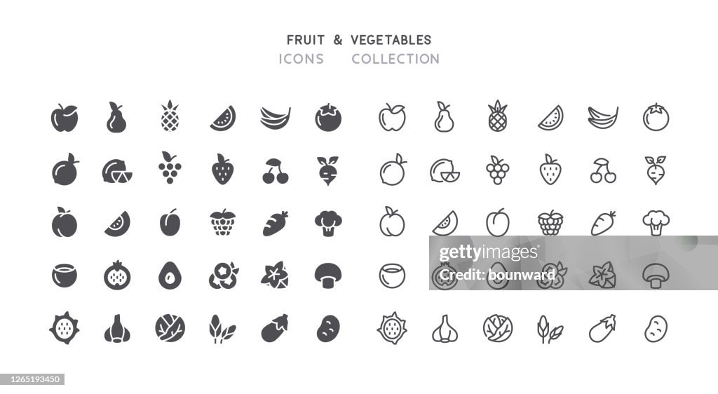 Flat & Outline Fruit Vegetables Icons