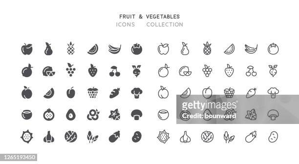 ilustrações de stock, clip art, desenhos animados e ícones de flat & outline fruit vegetables icons - fruit