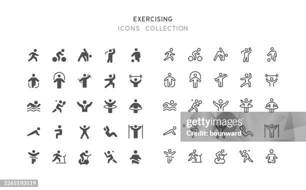 ilustraciones, imágenes clip art, dibujos animados e iconos de stock de iconos de ejercicio deportivo de flat & outline fitness - danza del aro