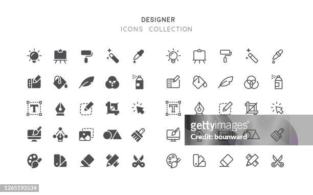 stockillustraties, clipart, cartoons en iconen met flat & outline grafisch ontwerper iconen - pipet