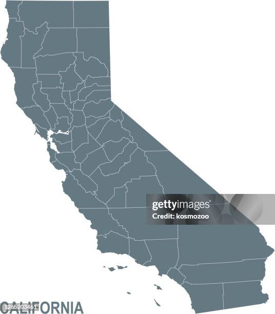 ilustraciones, imágenes clip art, dibujos animados e iconos de stock de mapa básico de californiaincluyendo líneas de límites - california