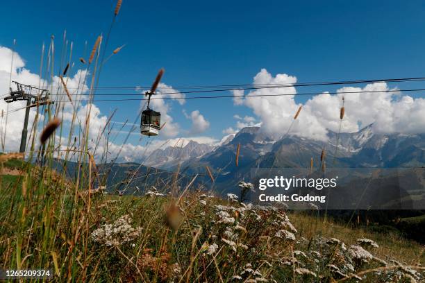 French Alps. Mont Blanc Massif. Gondola cable car. Saint-Gervais. France.