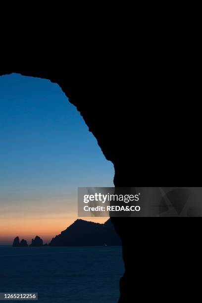 The island of Capri seen from Punta Campanella cape. Massa Lubrense. Campania. Italy. Europe.