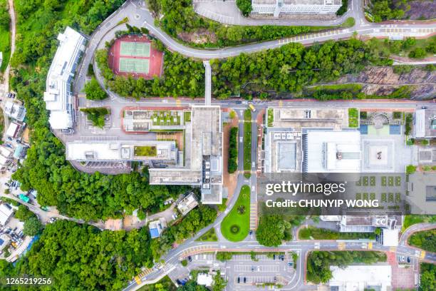 drone view of the chinese university of hong kong university / cuhk - college campus aerial stock pictures, royalty-free photos & images