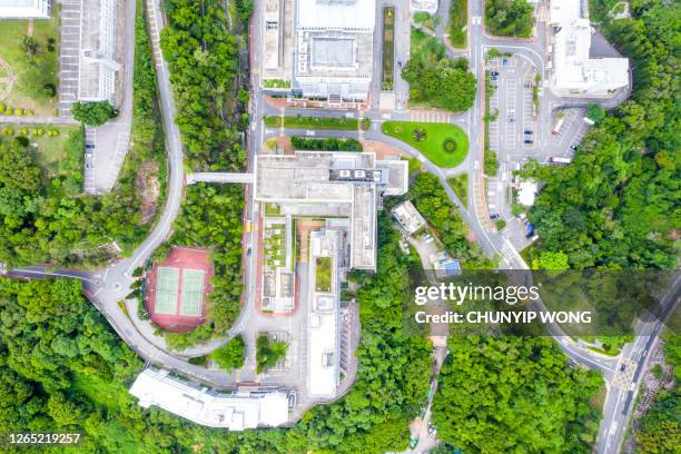 drone view of the chinese university of hong kong university / cuhk - college campus aerial stock pictures, royalty-free photos & images