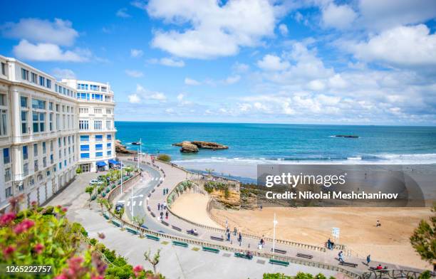 biarritz beach from above, france - biarritz stock-fotos und bilder