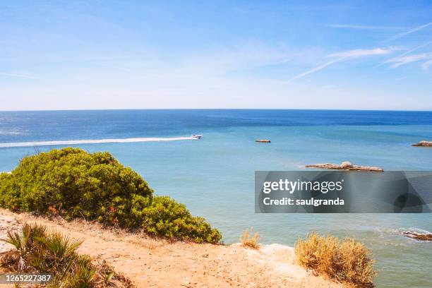 seascape from the top of a cliff in algarve - alvor stock pictures, royalty-free photos & images