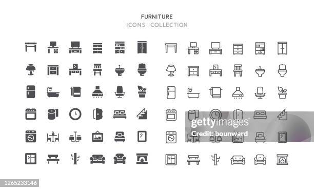 flat & outline furniture icons - bed furniture stock illustrations