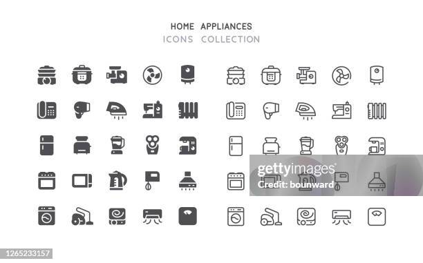 stockillustraties, clipart, cartoons en iconen met flat & outline home appliances pictogrammen - elektrische kachel