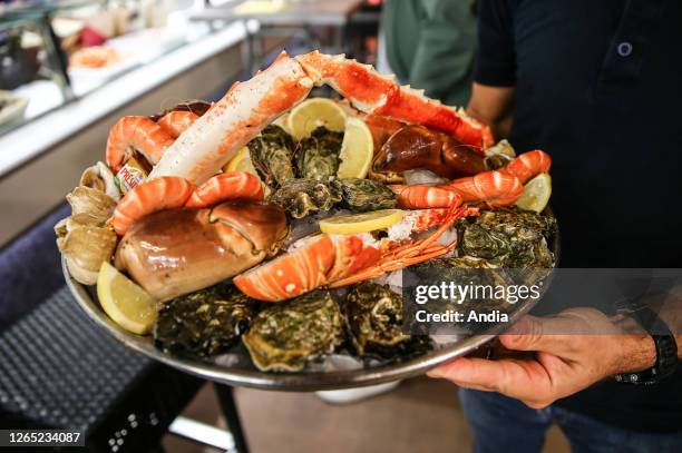 Lobster, crab, oysters.