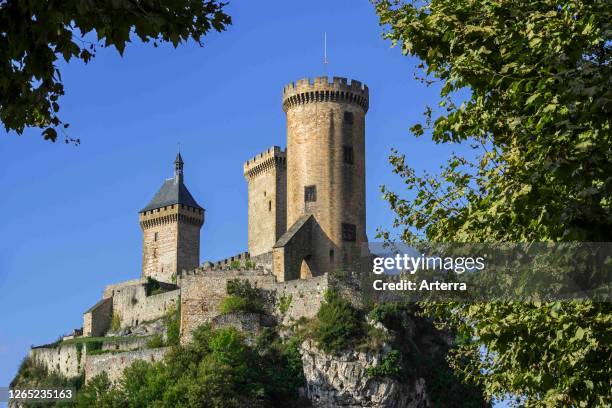 The medieval Chateau de Foix castle overlooking the town Foix, Ariege, Occitanie, France.