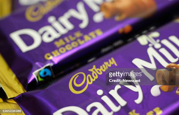 Close up of cadburys dairy milk chocolate bar.