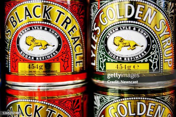 Lyle's Black treacle and Lyles Golden Syrup.