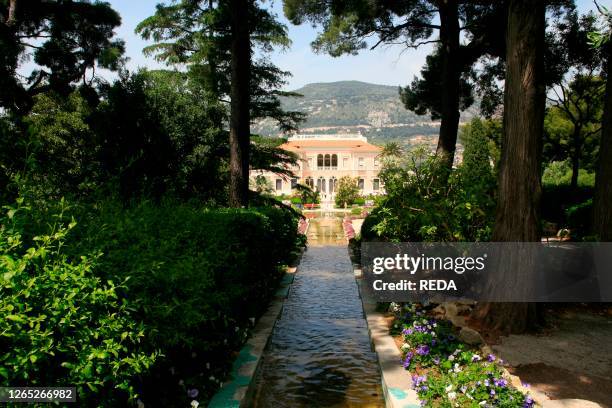 The French garden and the villa. Villa Ephrussi De Rothschild. St. Jean Cap-Ferrat. France.