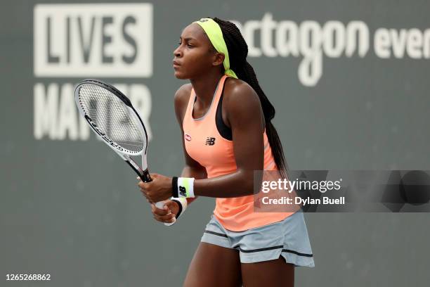 Cori Gauff prepares to receive a serve during her match against Caroline Dolehide during Top Seed Open - Day 2 at the Top Seed Tennis Club on August...