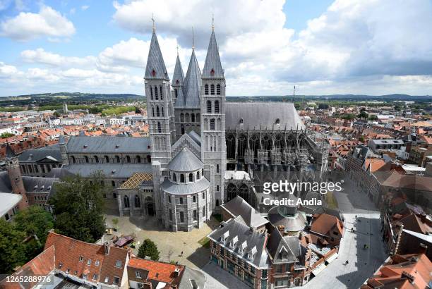 Tournai Cathedral or Cathedral of Our Lady , registered as a UNESCO World Heritage Site. It combines the Romanesque and Gothic styles.