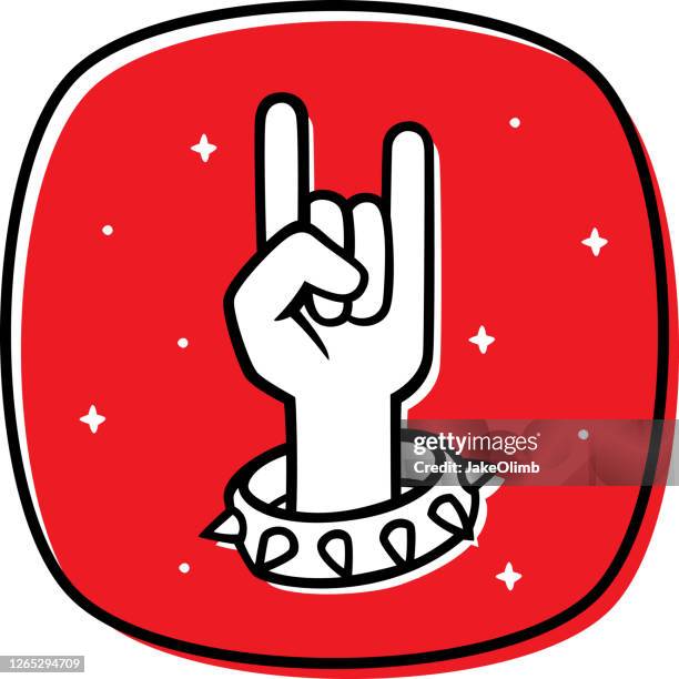 rock n roll hand doodle 2 - horn sign stock illustrations
