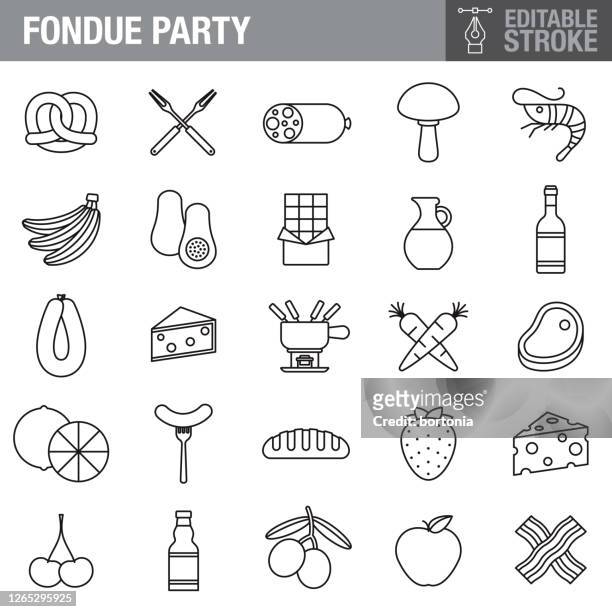 fondue editable stroke icon set - schokobanane stock-grafiken, -clipart, -cartoons und -symbole