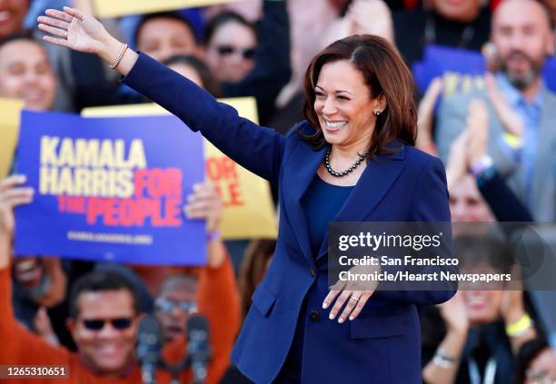 California Senator Kamala Harris arrives to launch her presidential campaign at a rally at Frank Ogawa Plaza in Oakland, Calif., on Sunday, January...
