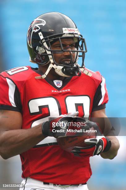 Allen Rossum of the Atlanta Falcons looks on before a NFL football game against the Carolina Panthers on October 2, 2004 at Ericsson Stadium in...