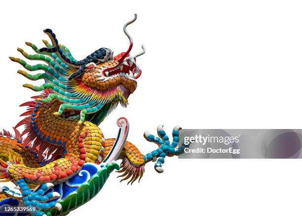 dragon sculpture on white background - china dragon stock pictures, royalty-free photos & images