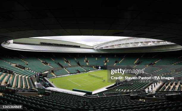General view of Court No.1 at the All England Lawn Tennis and Croquet Club in Wimbledon, ahead of the championships which start on Monday. Picture...