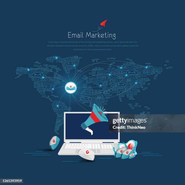 e mail marketing concept. flat banner. vector illustration. - blue envelope open stock illustrations