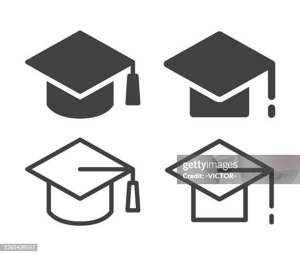 stockillustraties, clipart, cartoons en iconen met mortierbord en graduatie - illustratiepictogrammen - instappen