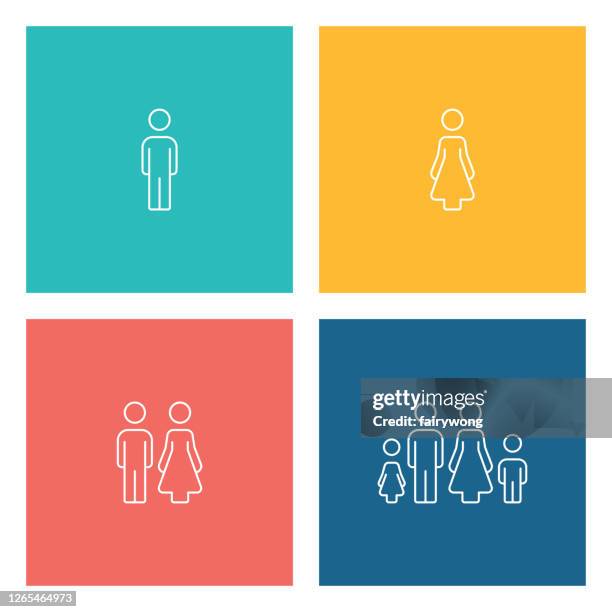 family relationship icons - family with three children stock illustrations
