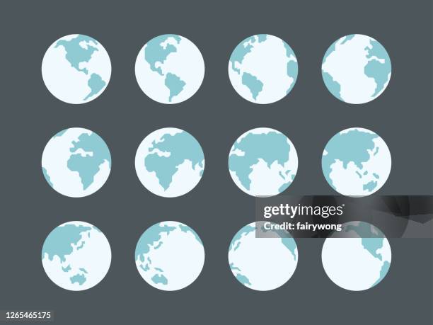 stockillustraties, clipart, cartoons en iconen met pictogramverzameling globes - asia continent