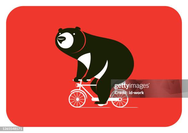 illustrazioni stock, clip art, cartoni animati e icone di tendenza di orso in bicicletta - ciclismo