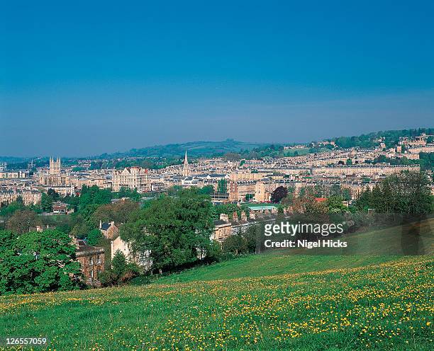 a view of bath from surrounding hills - bath uk stock pictures, royalty-free photos & images