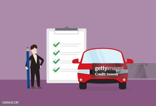 businessman check a car - driver license stock illustrations