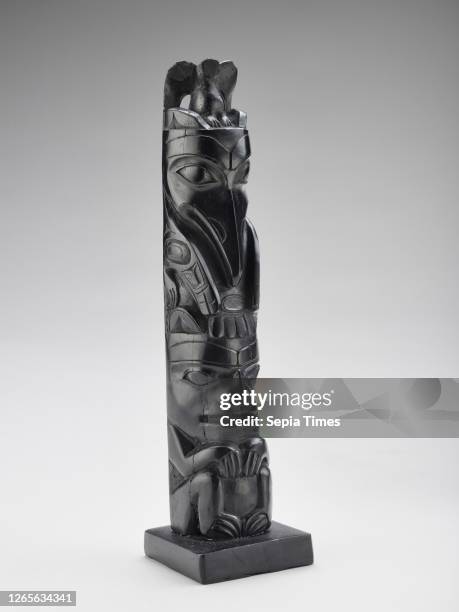Totem pole model. Kaigani Haida people. 1850-1887. Argillite. 11-1/4 x 3 x 2-7/8 in. Native Arts of the Americas.