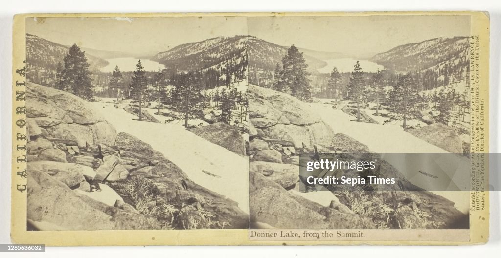 Donner Lake. from the Summit. 1865. Lawrence & Houseworth. American. active 1860s. United States. Albumen print. stereo. from the series "California
