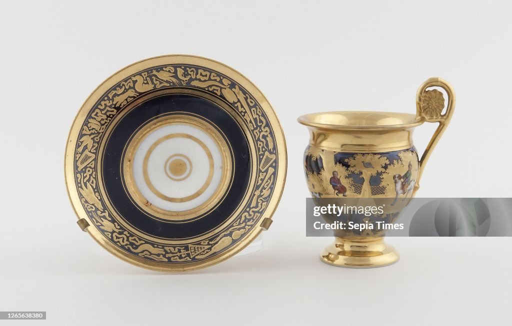 Cup and Saucer. c. 1820. Denuelle Porcelain Manufactory (French. 1818-1829). France. Paris. Paris. Hard-paste porcelain. polychrome enamels. and gilding. Cup: 11 cm (4 5/16 in.). Saucer: 13.5 cm (5 5/16 in.)