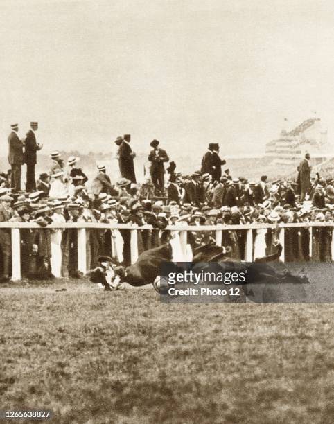 Emily Davison English suffragette, throwing herself in front of George V's horse Anmer during 1913 Derby in attempt to gain recognition for...