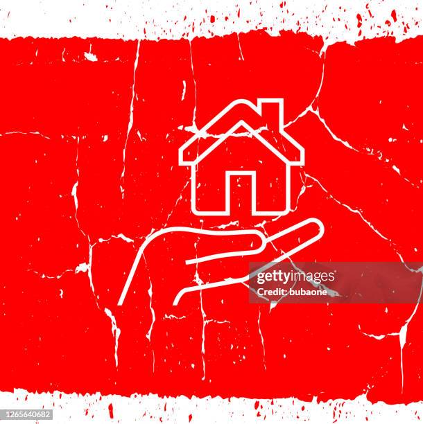 house in hand icon - property damage stock illustrations