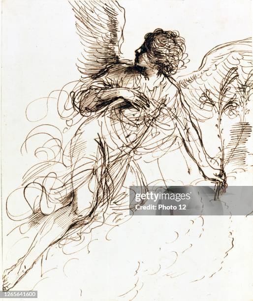 Giovanni Francesco Barbieri known as Guercino, Italian school. The Angel of the Annunciation, 1646. Pen . London, The Royal collection.